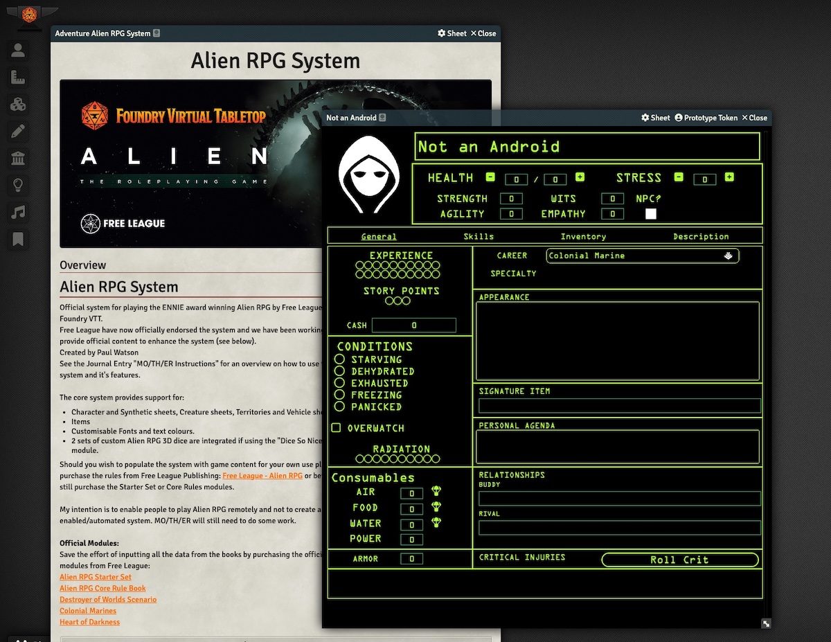 screenshot of foundry base system